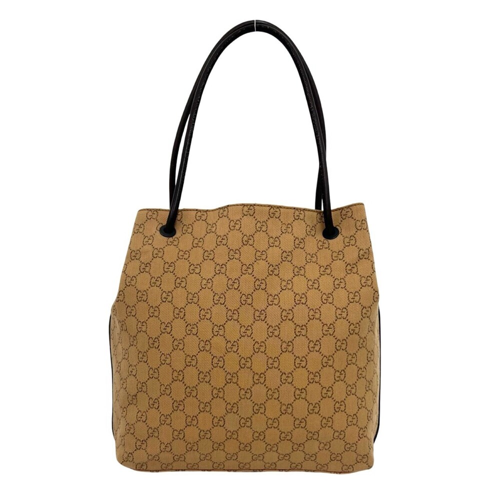 GUCCI GG Logo Canvas Leather Tote Bag Semi-Shoulder Beige Brown 60927